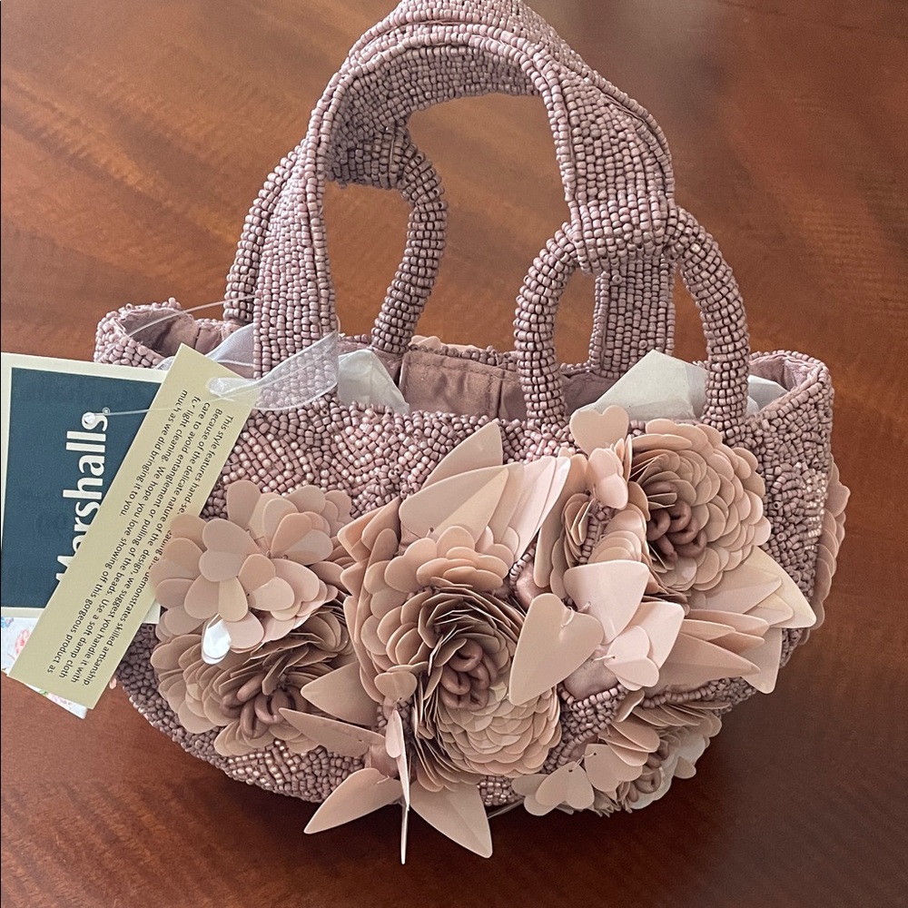 Floral Embellished Beaded Pink Handbag Marshalls T.J. Maxx Made in India